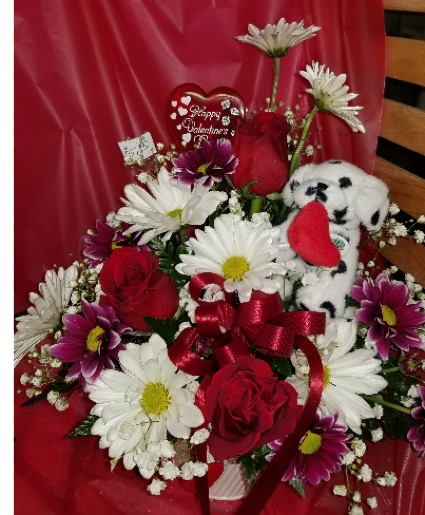 Puppy Love basket arrangement