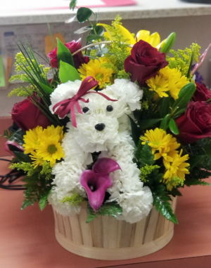 Puppy Love  Mixed floral  and Puppy