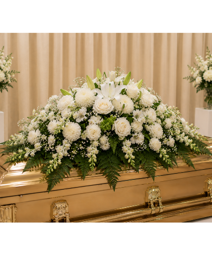Pure Devotion Casket Spray Call Us for Faster Service & Daily Specials: (915) 303-8500 Text Us to Order Anytime: (915) 505-3708 Your trusted source for Flowers & Delivery in El Paso TX 