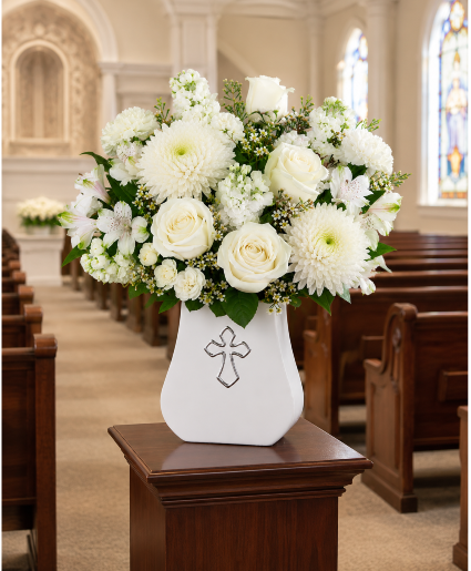 Pure Grace Memorial Bouquet Call Us for Faster Service & Daily Specials: (915) 303-8500 Text Us to Order Anytime: (915) 505-3708 Your trusted source for Flowers & Delivery in El Paso TX 
