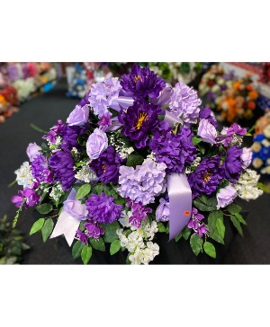 Purple and Cream Casket Spray Artificial Design