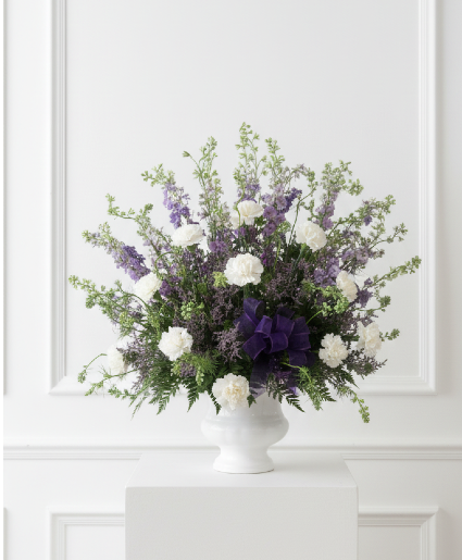 Purple and white carnation basket  funeral basket 