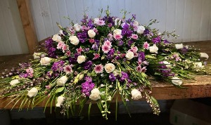 purple and white CASKET