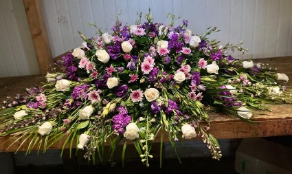 purple and white CASKET
