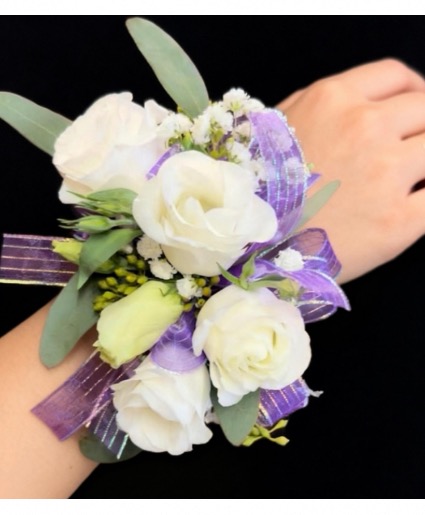 Purple and White  Hand Corsage