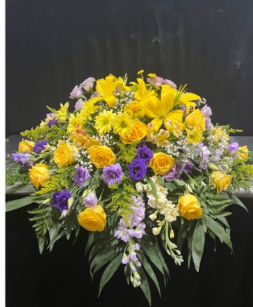 Purple and Yellow Casket Spray Casket Spray in Brady, TX | Wildflowers Of Brady