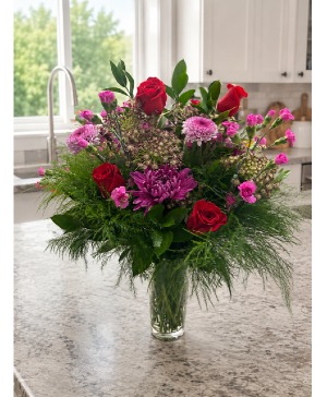 Fall Dreams Red Roses & Purple Fillers