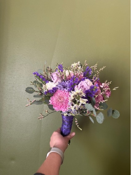 PURPLE FLOWER  hand tied prom bouquet /HOMECOMING