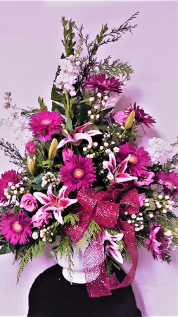 Purple glory funeral arrangement