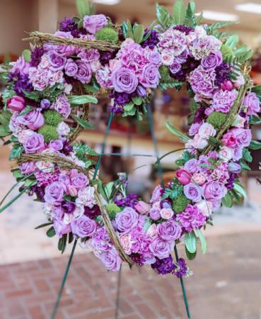 Purple Open Heart  Funeral Standing Spray