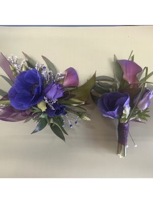 Purple prom set Corsage and matching boutonnière 