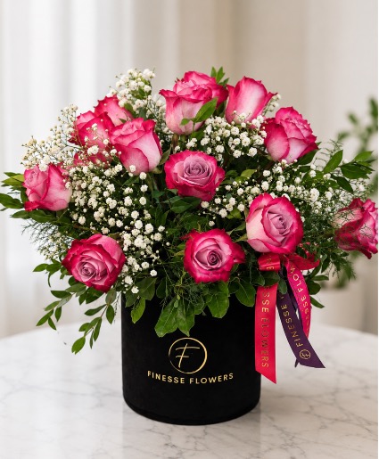 Deep Purple Ecuadorian Roses Velvet Box Velvet Box Arrangement