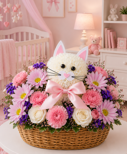 Purr-fectly Pink Baby Girl Call Us for Faster Service & Daily Specials: (915) 303-8500 Text Us to Order Anytime: (915) 505-3708 Your trusted source for Flowers & Delivery in El Paso TX 