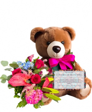 3 Month Floral Subscription w/ Purrfection Bear 