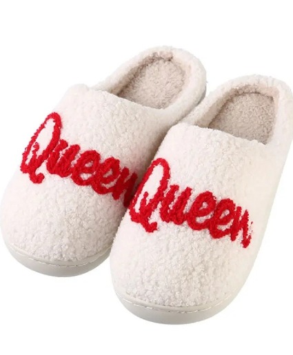 Women's Felt Slippers 'Queen Of The House' – Polish Handmade, Rubber Sole, Multiple Sizes (Clearance)
