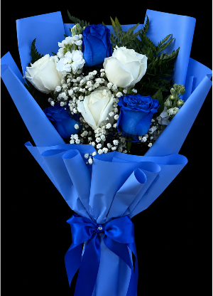 R2: Father's Day Bouquet 6 roses with baby breath and letherleaf