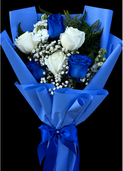 R2: Father's Day Bouquet 6 roses with baby breath and letherleaf