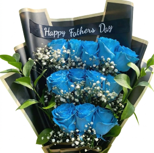 R4: Father's Day Bouquet 12 roses with baby breath etc., and ribbon