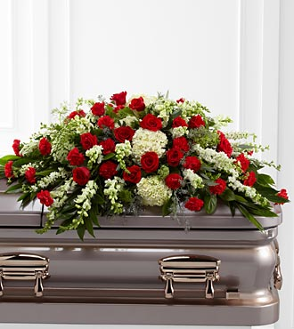 Radiance in Red Casket Spray