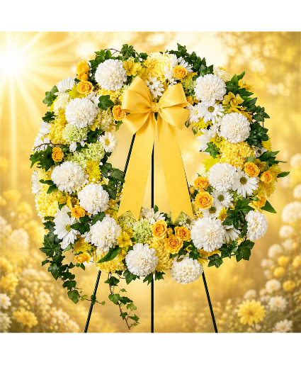 Radiance of Love Wreath Call Us for Faster Service & Daily Specials: (915) 303-8500 Text Us to Order Anytime: (915) 505-3708 Your trusted source for Flowers & Delivery in El Paso TX