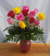 Rainbow of Roses Vase Arrangement