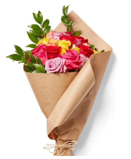 Rainbow Rose Bundle in Wrap  wrapped bouquet