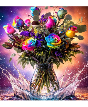 Rainbow Rose Mix 1/2 dozen or  dozen vase 