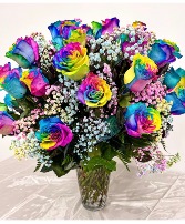 1 Dozen Rainbow Roses 1 Dozen in a vase