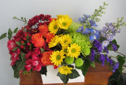 Rainbow Surpriese  Wooden Box Arrangement