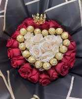 Ramo Buchon Heart  Roses and ferrero Rocher