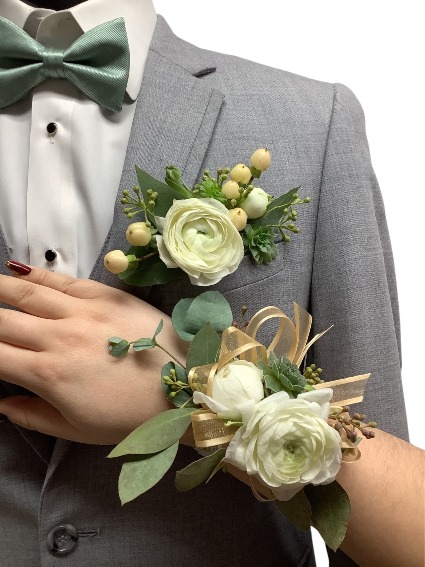 Ranunculus Corsage and Pocket Square Pair Save $5.00 and buy the pair