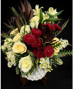 Rasberries and Creams Bouquet Container Arrangement