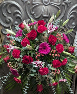 Raspberry Red Casket spray