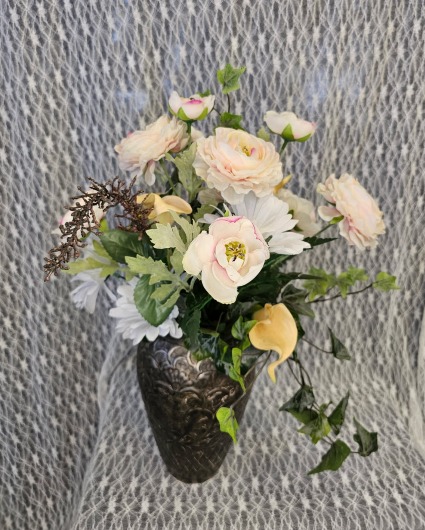 Real Silver Vase w/ Silk Arrangement 