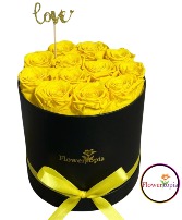 12 Preserved Yellow Roses in a Round Box Preserved Rose Box 