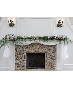 FIREPLACE PINK AND LAVENDER  FLOWERS WEDDING FLOWERS