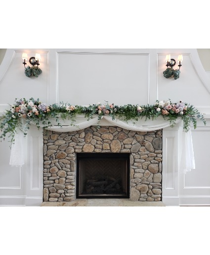 FIREPLACE PINK AND LAVENDER  FLOWERS WEDDING FLOWERS