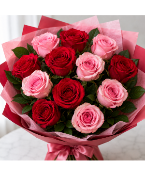 Red and pink rose Bouquet  Hand-Tie Bouquet 