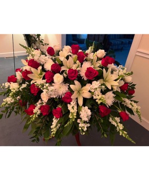 Red and White Beauty Casket Spray