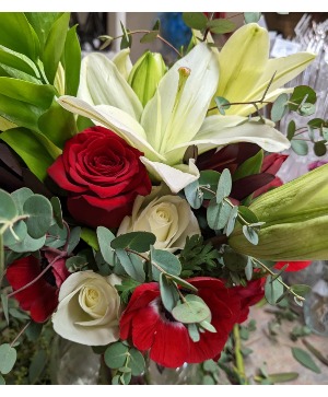 Red and white bouquet Hand Tied