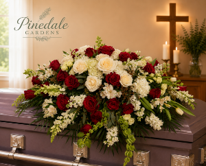 Red and White Casket Spray 