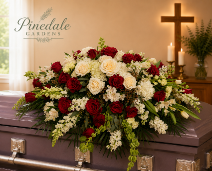 Red and White Casket Spray 