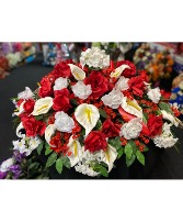Red and White Casket Spray Artificial Design