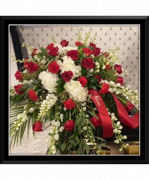 Red and White Casket Spray Casket Arrangement 