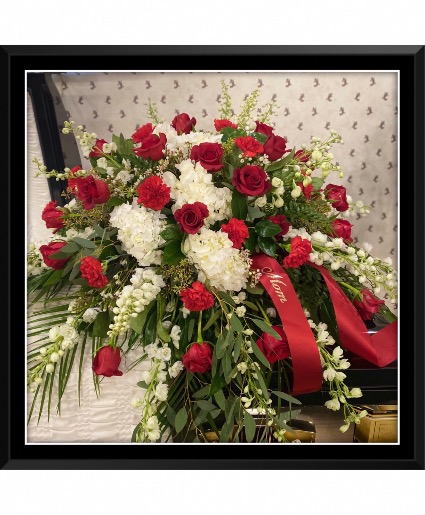 Red and White Casket Spray Casket Arrangement 