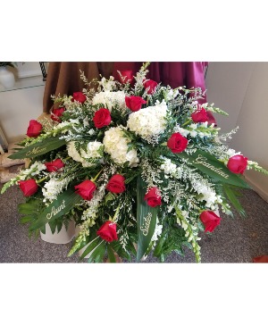 Red and White Casket Spray Casket Sprays