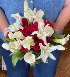 red and white clutch bouquet BRIDAL BOUQUET