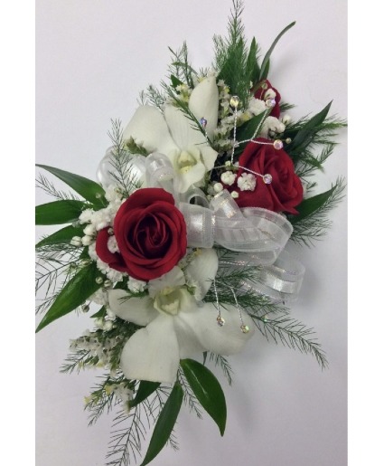 Red and White Corsage