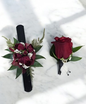 Red and White Corsage and Boutonniere