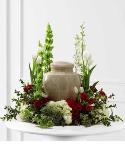red and white cremation piece 